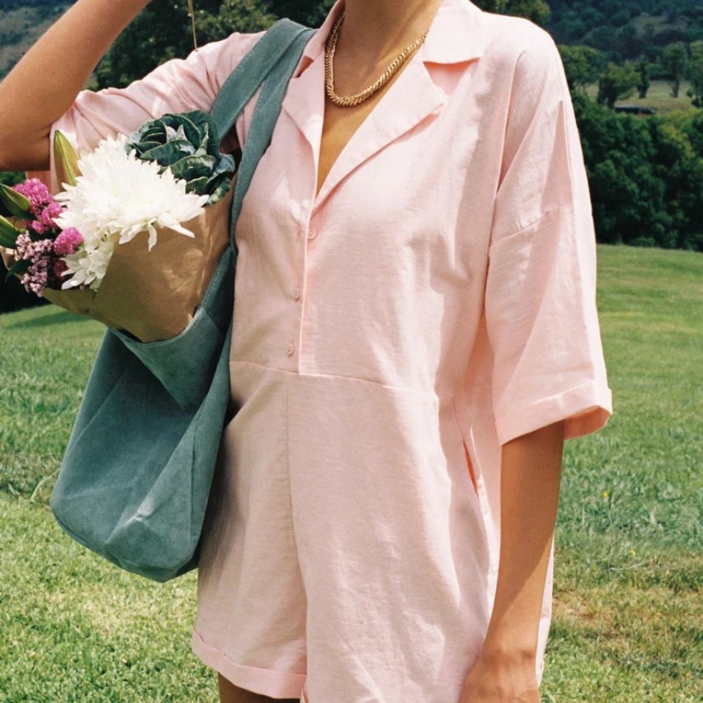 Pink Romper with buttons and collar